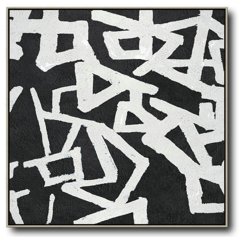 Living Room Canvas Art,Oversized Minimal Black And White Painting - Abstract Painting On Canvas